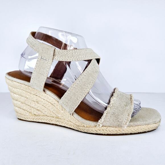 Lucky‎ Brand Maeli Beige Gold Strappy Espadrille Wedge Sandals Size 10M - Picture 1 of 7